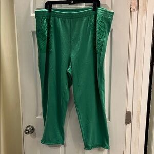 Susan Graver Green Track Pants with Lace Detail